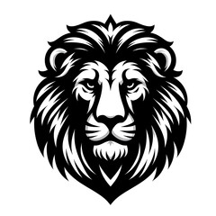 Obraz premium Lion head mascot logo icon of silhouette black shape isolated on white background