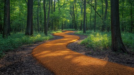 Fototapeta premium Winding path through sunlit forest