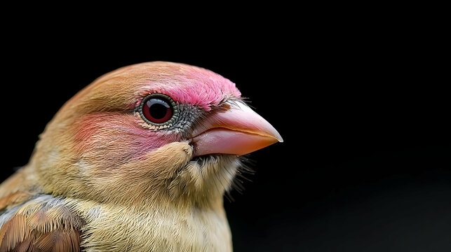 Pink-billed Parrot Finch close-up profile, black background, wildlife photography, nature