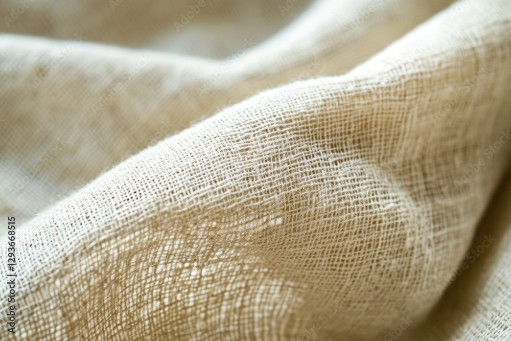 Poster a close-up shot of a piece of linen fabric with intricate texture and weave