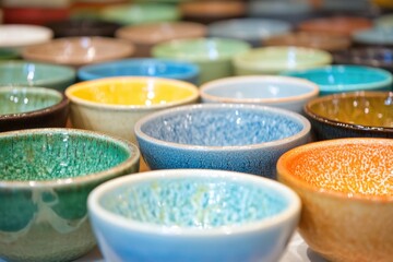 A collection of bowls sitting on a flat surface, ideal for use in various settings such as events or everyday life
