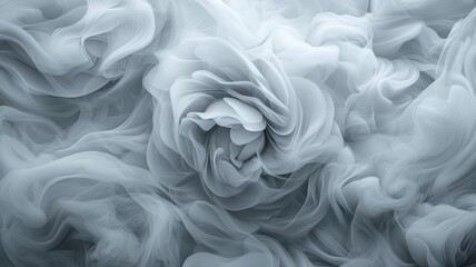 Obraz premium A black and white volumetric smoke around closed peonies and leaves. Generative AI