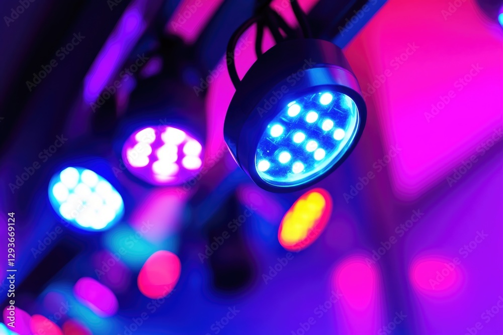 Poster a collection of lights on a ceiling