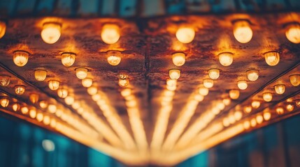Vintage cinema marquee with glowing warm lights in a nostalgic setting