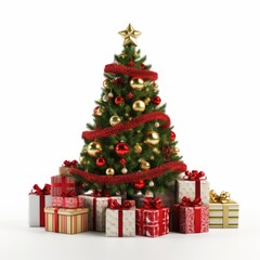 Festive Christmas tree surrounded by beautifully wrapped gifts