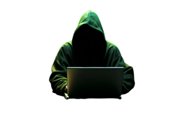 Cybersecurity Expert in Hoodie, Hacker Isolated on Transparent Background
