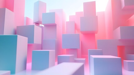 Colorful Abstract Cityscape with Soft Lighting and Geometric Shapes