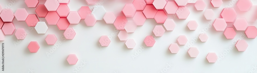 Poster Soft Pink Hexagon Pattern on White Background. Delicate Geometric Shapes and Pastel Colors Create an Elegant and Minimalist Design