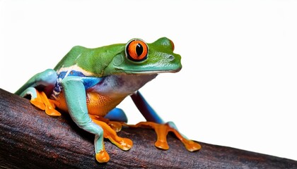 Javan Tree Frog Perched on Branch Vibrant Amphibian in Lush Green Canopy with a Surprisingly Agile Flying Frog Nearby, Capturing the Enchanting Rainforest Moment.