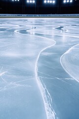 Smooth, glistening ice surface illuminated by bright lights show