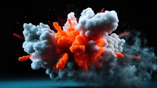 High-energy reaction with nitrogen compounds, chemical explosion frozen in time, hyper-realistic particle effects