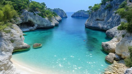 Secluded Cove with Turquoise Water and White Cliffs
