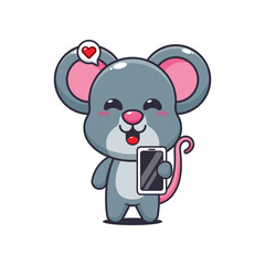 Mouse cartoon vector illustration with mobile phone