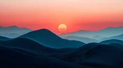 Obraz premium Sunset over rolling hills tranquil landscape nature photography serene environment distant view beauty of nature