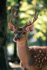 Fototapeta premium A close-up shot of a deer with impressive antlers on its head
