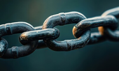 Close-up of a strong metal chain link showcasing texture and detail
