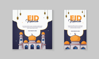 Happy Eid Mubarak Social media post template design set with Islamic element masjid, ster, lamp © Colorway Studio