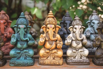 Fototapeta premium Row of colorful statues in various sizes, great for decoration or conceptual photography