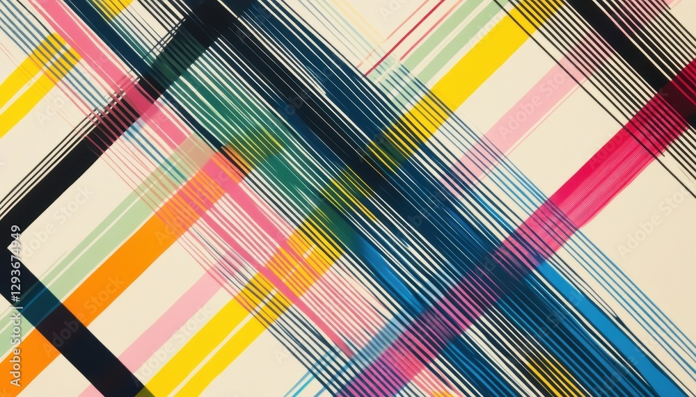 Poster Vibrant Abstract Crosshatch Pattern with Diagonal Brushstrokes