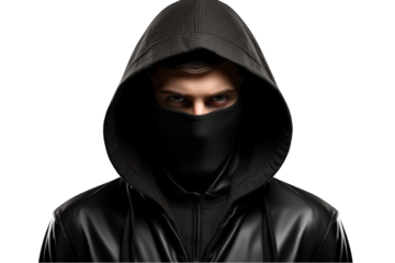 Cybersecurity Expert in Hoodie, Hacker Isolated on Transparent Background