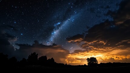 Night sky, Milky Way, storm clouds, landscape