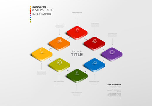 Colorful 8-Step Cycle Progress Process Infographic made from colorful blocks and icons