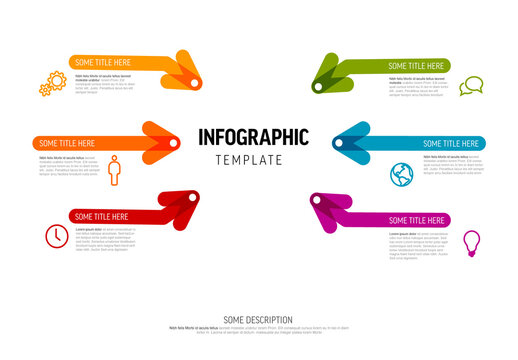 Colorful Infographic Template with six items and big thick highlighted arrows in different colors