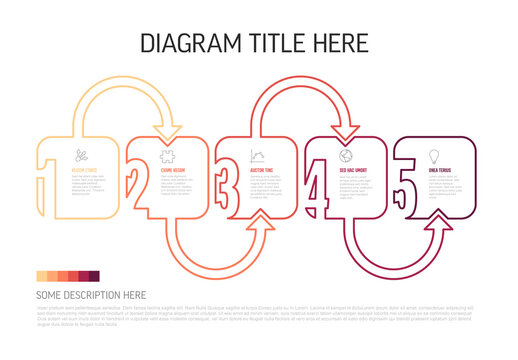 Colorful Five-Step Process Diagram Infographic Template with arrows and text boxes