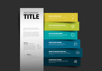 Colorful Vertical Infographic Design template with six horizontal stripe elements on dark background