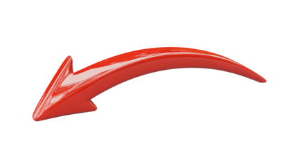 Red curved arrow pointing left isolated on transparent background