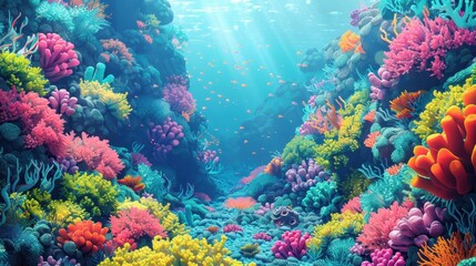 Fototapeta premium Vibrant and Colorful Underwater Coral Reef Scene with Diverse Marine Life