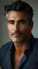 Obraz premium Handsome Latin Man with Confident Expression and Stylish Gray Hair