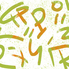 Graffiti in green with splashes, seamless pattern