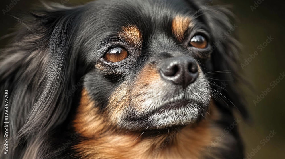 Poster a close-up shot of a dog's face with a blurred background, ideal for use in pet-related designs or a