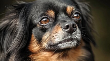 A close-up shot of a dog's face with a blurred background, ideal for use in pet-related designs or as a decorative element