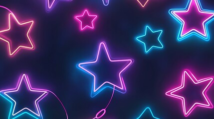 Obraz premium Neon Stars Glowing Dark Background Abstract Design