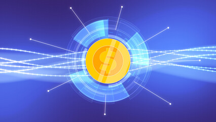2D Coin Rotation 360 Degree Data Line Stream Network Security Systems Digital Technology Futuristic Hud Background