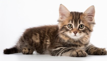 Fototapeta premium Fluffy White Kitten Striking Pose Against Minimalist Backdrop, Embracing Playful Elegance and Serene Simplicity