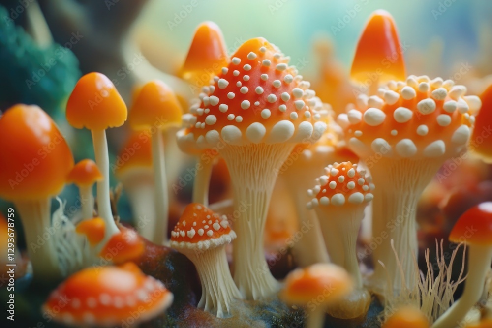 Poster close-up of various types of mushrooms
