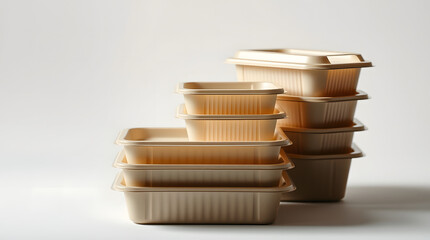 Obraz premium Stack of eco-friendly disposable containers on light background