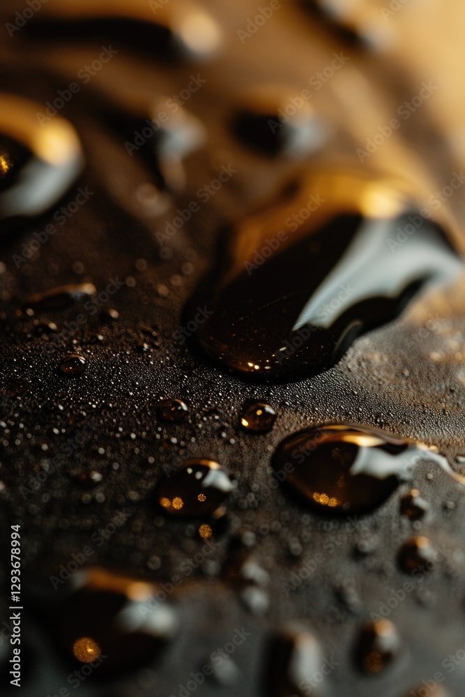 Aufkleber close-up view of water droplets on a black surface, ideal for use in science and technology illustra