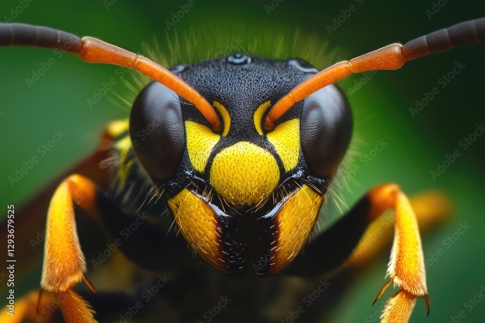 Poster a close up view of a wasp's face, great for magnifying details or highlighting insects in educationa