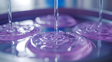 Pouring of Purple Liquids: High-angle shot shows a meticulous process of precision, with streams of vibrant purple liquid cascading into molds, the scene embodying concepts of production.