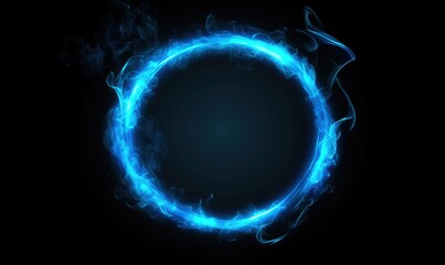 Obraz premium Glowing blue circular flame design with smoke effects on black background