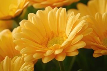 Fototapeta premium Bright yellow flowers showcase vibrant petals, radiating cheerfu