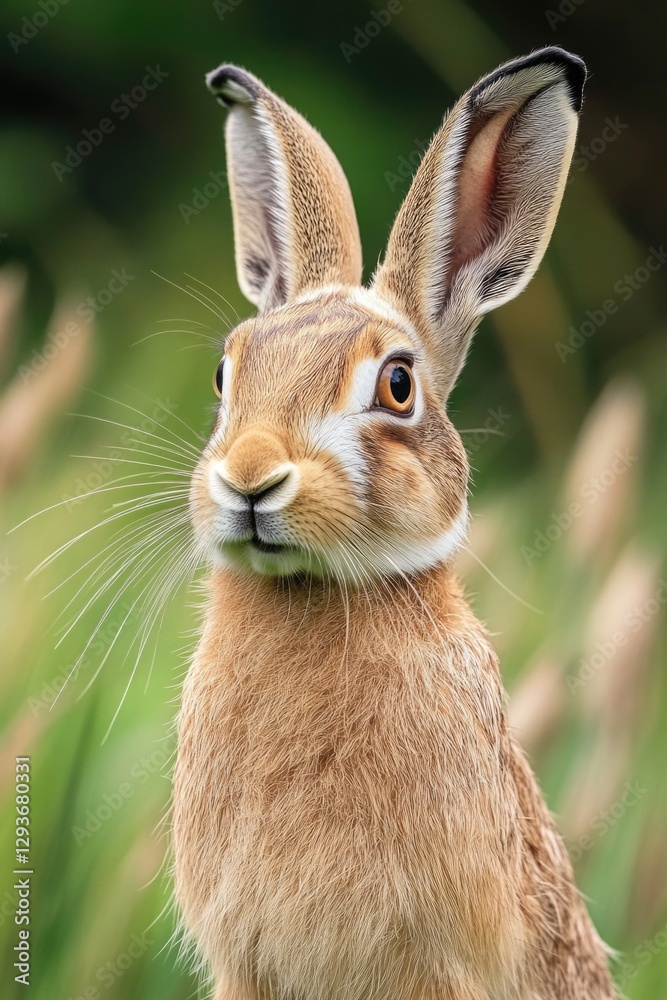 Poster a close-up shot of a rabbit sitting in a green grassy field