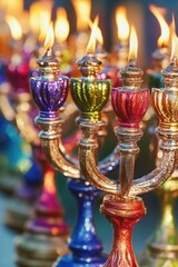 Group of colorful candles sitting on a table, perfect for decorating and celebrations