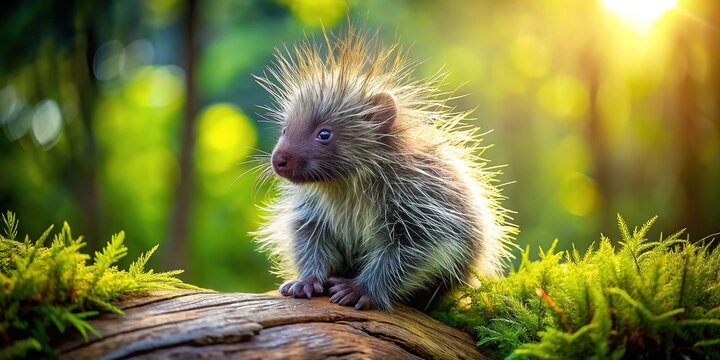 North American Porcupine Kit Summer Log Adorable Wildlife