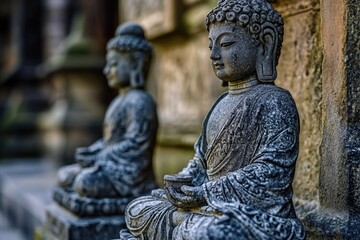 Obraz premium A group of statues sitting together, often used in decorative or cultural settings