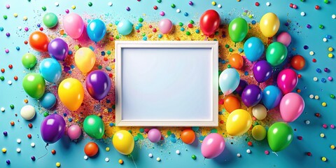 Playful Birthday Party Background: Colorful Balloons & Confetti Frame for Invitations